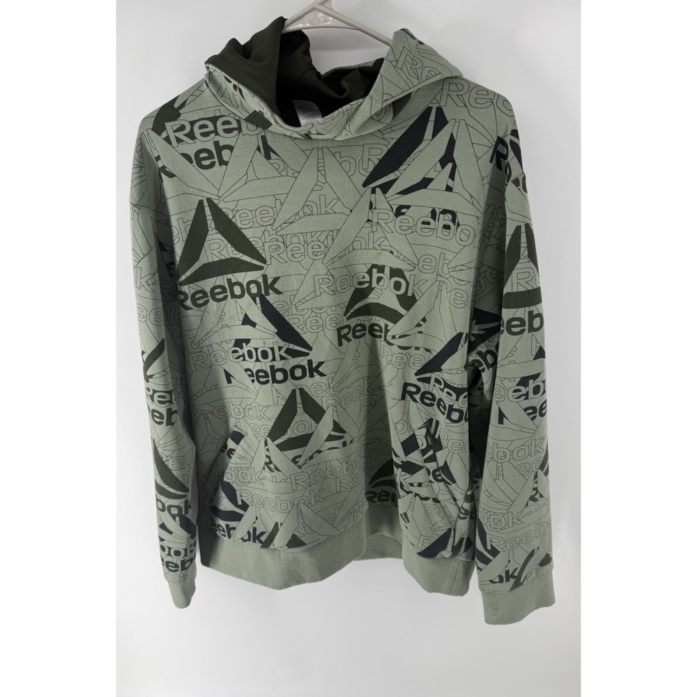 Men's Reebok Green & Black Allover Logo Unwind Hoodie Size L SEE PICS
